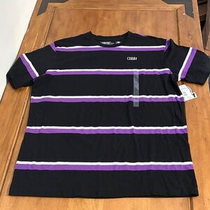 Neff NWT Sorensen Black and Purple Striped Short Sleeve Tee Size XL